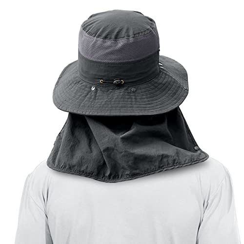 3 Pack Mens Outdoor Wide Brim Fishing Hat,UPF 50+ Sun Protection Cap with Face Neck Flap for Hiking & Garden - color: 3 Pack-dark Grey