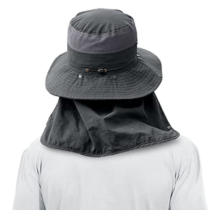 3 Pack Mens Outdoor Wide Brim Fishing Hat,UPF 50+ Sun Protection Cap with Face Neck Flap for Hiking & Garden - color: 3 Pack-dark Grey