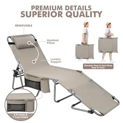 Oversized Extra Wide Tanning Chair with Sun Canopy Face Hole Padded Adjustable Washable, Heavy Duty Layout Folding Lounge Chair for Outside Beach Reading Sunbathing, UPF 50+, XL, Plus Size, 330 LBS - color: Beige, size: Oversized