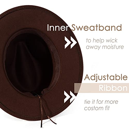 Lisianthus Women Classic Felt Fedora Wide Brim Hat with Belt Buckle - color: Coffee