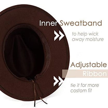 Lisianthus Women Classic Felt Fedora Wide Brim Hat with Belt Buckle - color: Coffee