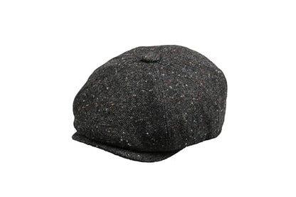 8 Panel Wool Blend Newsboy Cap – Classic Tweed & Herringbone Baker Boy Hat for Men & Women - color: Black Tweed, size: Medium