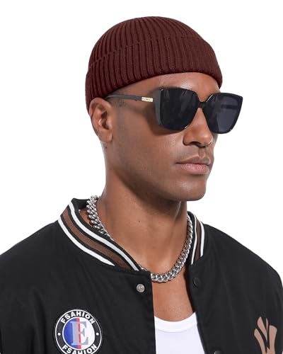 Short Fisherman Beanie for Men Women Wool Fleece Lined Winter Hat - color: 1pcs-wine Red