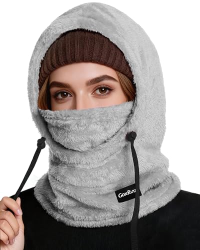 Ski Mask Fleece Balaclava, Winter Face Mask Windproof Neck Cover Warmer Hat Hood for Men Women - color: Light Grey
