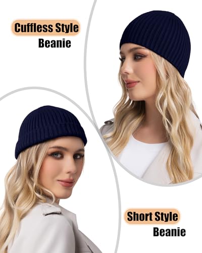 ROYBENS Wool Beanie for Men Women, Seamless Knit Warm Winter Hat Skull Caps - color: 1pcs-navy Blue