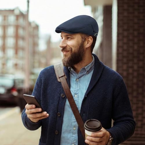 meioro Mens Cotton Newsboy Hat Adjustable Soft Fit Flat Cap for Men - color: Navy