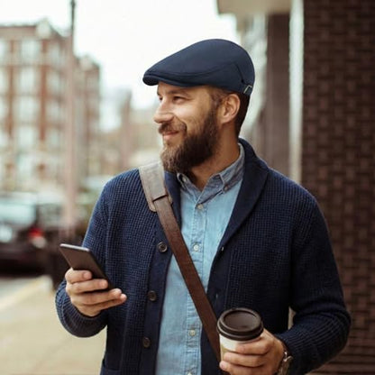 meioro Mens Cotton Newsboy Hat Adjustable Soft Fit Flat Cap for Men - color: Navy