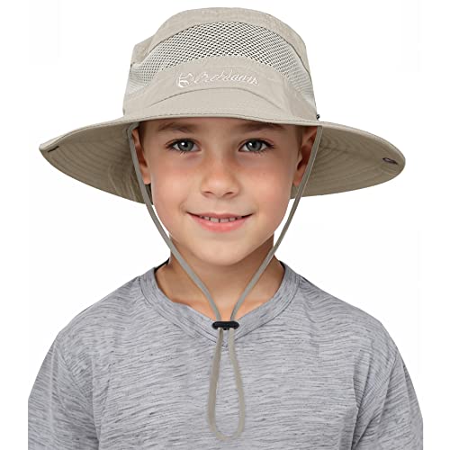 Century Star Outdoor Kids Sun Hat UPF 50+ Quick Dry Adjustable Bucket Hat Windproof Waterproof Beach Fishing Safari Hat - color: Beige