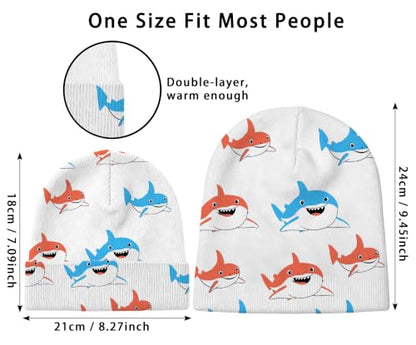 Kids Beanie Knit Hat Winter Unisex Cuffed Beanies Skull Cap Warm Double Layer Thick Acrylic Cute for Girls Boys - color: Shark