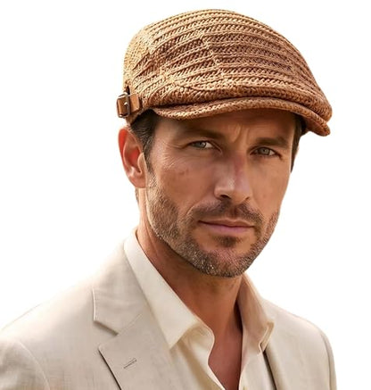 Men Straw Beret Newsboy Hat, Summer Straw Beret Hats for Women, Mesh Adjustable Flat Gatsby Hat Cabbie Ivy Driving Cap
