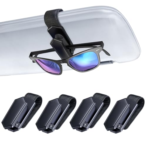 Veharvim One-Handed-Operation Sunglasses Holder for Car, Visor Sunglass Holder Clip, Car Accessories Interior, Universal Fit Silicone Padded Visor Sunglass Holder Car, Unmatched Durability (4 Pack) - color: Black, size: 4 Pack