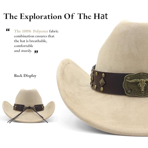 LIDHAY Cowboy Hat for Women Men with Shapeable Wide Brim Western Suede Hat for Cowboys and Cowgirls - color: Camel