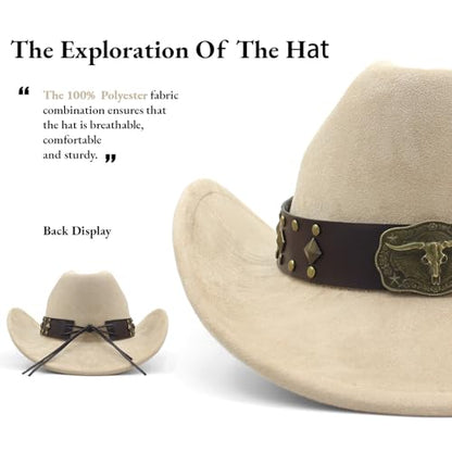 LIDHAY Cowboy Hat for Women Men with Shapeable Wide Brim Western Suede Hat for Cowboys and Cowgirls - color: Camel
