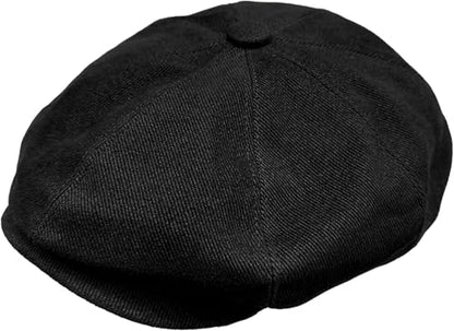 Newsboy Hats for Men Flat Cap Cotton Caps for Men Classic 8 Panel Ivy Hat Driver Cap for Women (Cotton, Denim) - color: Black