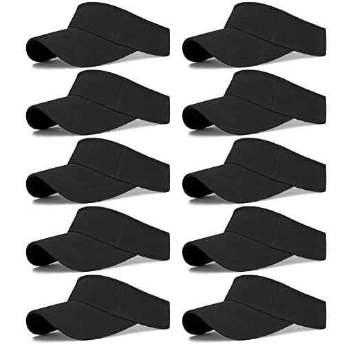10 Pcs Kids Sun Visor Hats Boys Girls Athletic Sports Visor Adjustable UV Protection Beach Visor Fit 6 to12 Years Old - color: Black