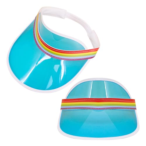 Giovacker Womens Mens PVC Clear Colorful Sun Visor Hats - color: Rainbow Print - Yellow + Sky Blue
