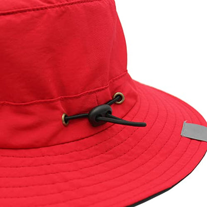 Men Bucket Hat Wide Brimmed Foldable Ladies Surf Sun Hat UPF50+ - color: Red