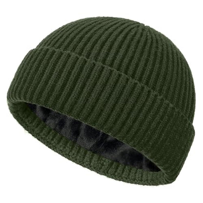 Fleece Lined Wool Short Fisherman Beanie Men Women Cuff Winter Hat - color: 1pc-army Green