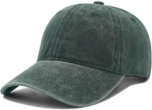 Unisex Washed Cotton Baseball Cap Casual Vintage Dad Hat - color: Dark Green