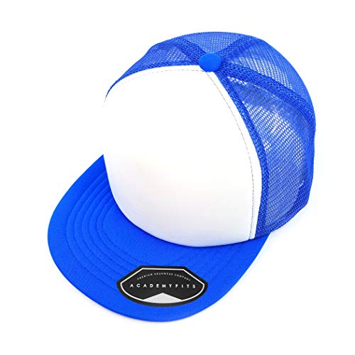 Quality 5 Panel High Crown Trucker Foam Mesh Hat Snapback Men Women Unisex Waterproof Blank Cap #2070 - color: White / Royal
