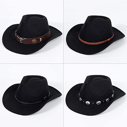 2 Pack Western Cowboy Hats for Women Men 2 Different hat Bands - color: Black+khaki