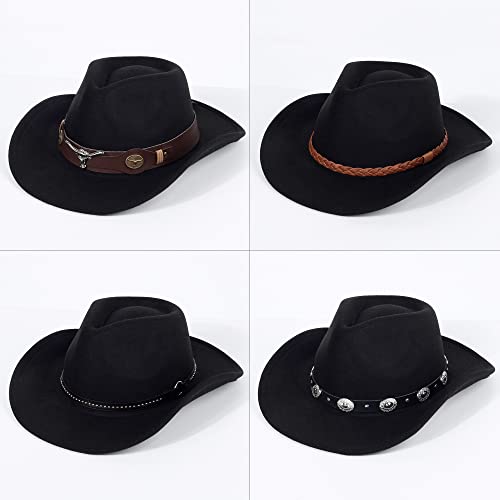 2 Pack Western Cowboy Hats for Women Men 2 Different hat Bands - color: Black+camel