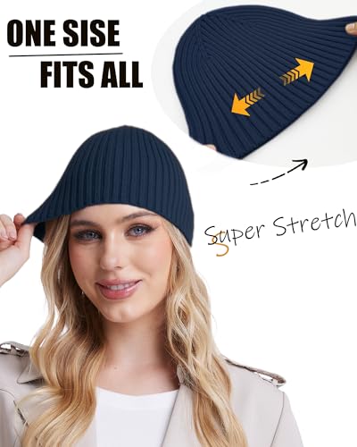 Wool Knit Beanie Hats for Men Women,Cuffless Winter Skull Caps - color: 1-navy Blue