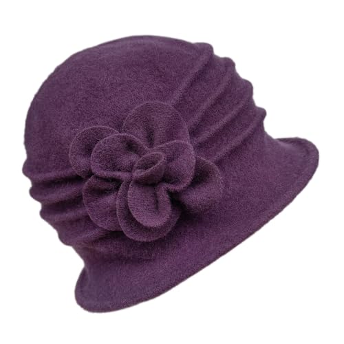 YING LAN Women Beret Hat Cloche Bucket Hat Vintage Floral Wool Classic Winter Hat 1920s - color: B-purple