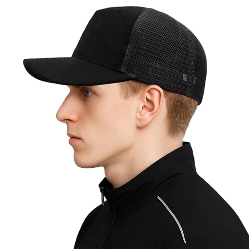 TopTie Suede Mesh Baseball Cap, Breathable Snapback Trucker Cap, 5-Panel Unisex Adjustable Sports Hat for Outdoor - color: Black