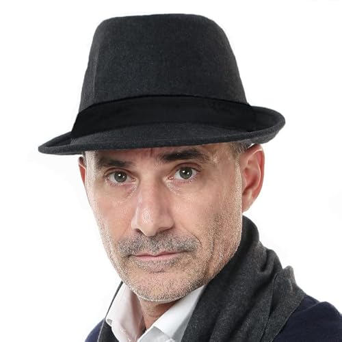 Fedora Hat Men Felt Panama Jazz Hat Women Classic Manhattan Structured Trilby Hat Short Brim Vintage Fedora Hat Band - color: Dark Gray