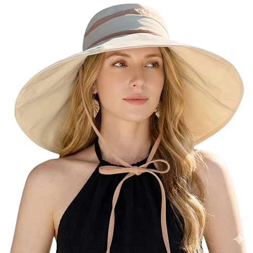 Women Wide Brim Sun Protection Hat Summer Fishing Hats - color: Beige