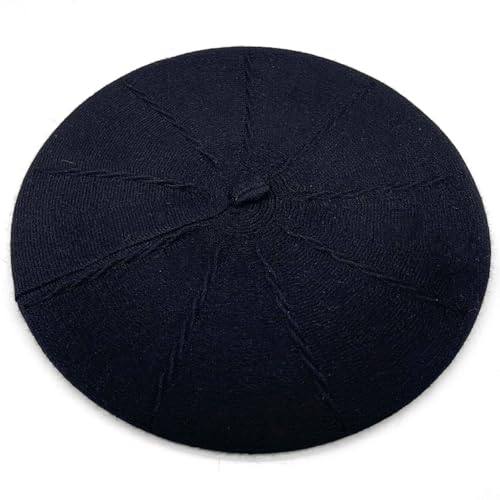 Women's Knitted Beret, French Style Double Layer Winter Autumn Warm and Soft Beanie Hat Cap - color: Black