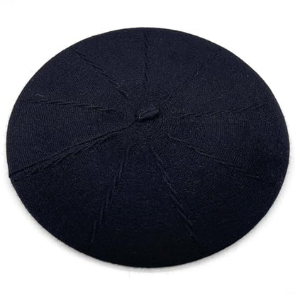 Women's Knitted Beret, French Style Double Layer Winter Autumn Warm and Soft Beanie Hat Cap - color: Black