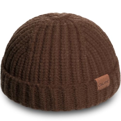 Fisherman Short Beanie Hats for Men, Knit Skull Cap Cuff Trawler Hat Mens Stylish Watch Cap Winter Warm Hat for Daily Wear - color: Coffee