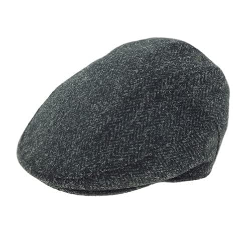 Harris Tweed County Cap Green Heringbone - color: Charcoal, size: X-Large