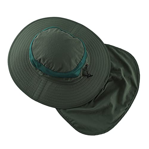 Home Prefer Outdoor UPF50+ Mesh Sun Hat Wide Brim Fishing Hat with Neck Flap Sun Hat for Men Women - color: Forest Green