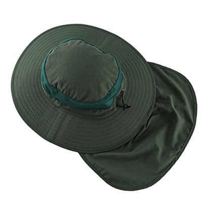 Home Prefer Outdoor UPF50+ Mesh Sun Hat Wide Brim Fishing Hat with Neck Flap Sun Hat for Men Women - color: Forest Green