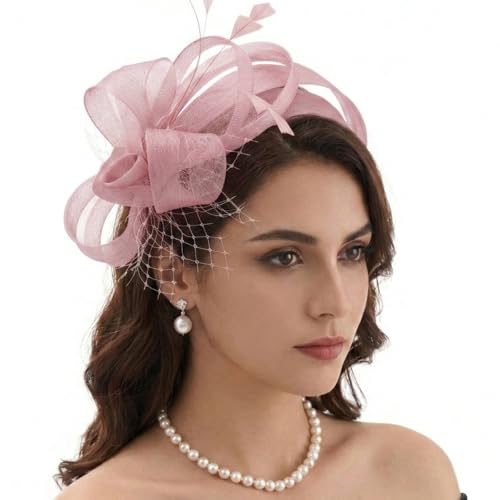 DRESHOW Fascinators Hats for Women Tea Party Hat Vintage Derby Pillbox Kentucky Hat Church Cocktail Headwear - color: 1 Pack Fascinator Headband: Nude Pink