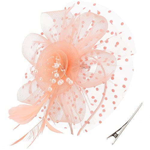 AQOKKA Women Fascinators Hats Flower Fascinators with Headband and Clip Tea Party Headwear for Women and Girls - color: 1 Pc 7" Diameter / Champagne