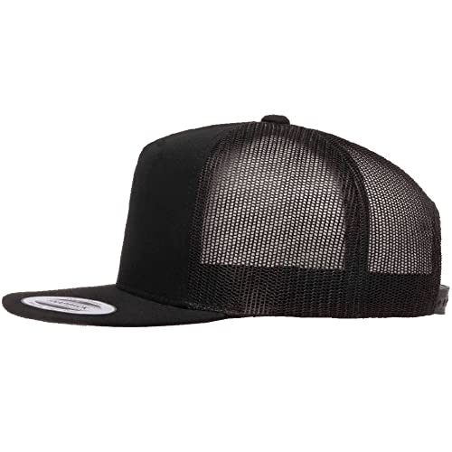 Yupoong 5-Panel YP Classic Trucker Cap | High Profile Flat Visor Snapback - color: Black