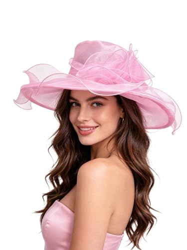 SAFERIN Women's Organza Church Fascinator Bridal Tea Party Wedding Hat - color: Tz-pink Flower