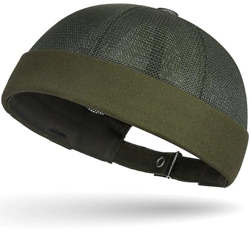 Mens Mesh Brimless Cap with No Brim, Summer Docker Cap Beanie Hat Flip Sailor Skullcap Breathable - color: Dark Green