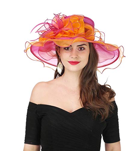 SAFERIN Women's Organza Church Fascinator Bridal Tea Party Wedding Hat - color: 2867-orange Rose
