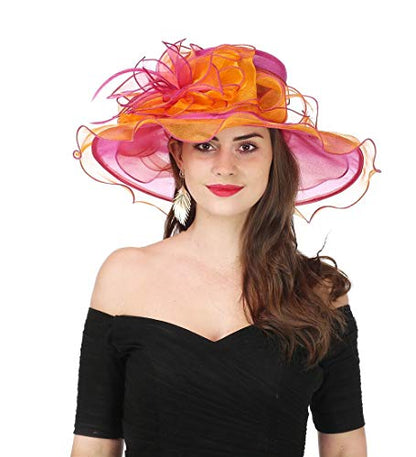 SAFERIN Women's Organza Church Fascinator Bridal Tea Party Wedding Hat - color: 2867-orange Rose