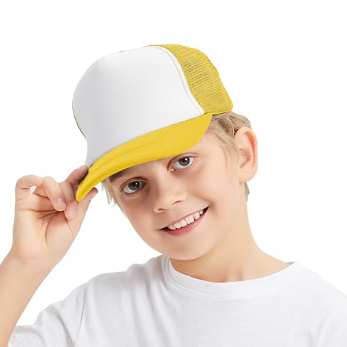 TOPTIE Kids Trucker Hat 5-Panel Foam Front Snapback Cap (Ages 3-7) - color: Yellow/White