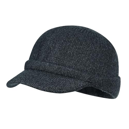 CLAPE Winter Knit Beanie with Brim, Unisex Cozy Head Beanie Hat with Visor, Warm Stretchy Winter Hat - color: Kh25w11-darkgrey