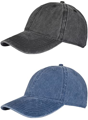 Vintage Washed Cotton Plain Baseball Caps Adjustable Unstructured Blank Casual Dad Ball Hats for Men Women, M/L/XL/XXL - color: 2pk Black&navy Blue, size: Medium-Large
