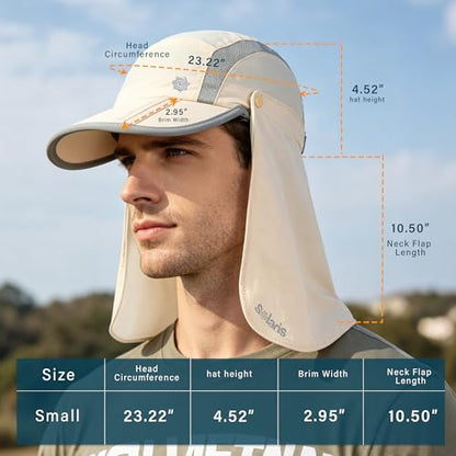 Tirrinia UPF 50+ Fishing Hat with Removable Neck Flap, Baseball Cap - color: Beige