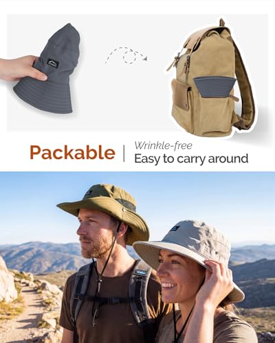Hat Hut Hiking Hat, UPF50+ Wide Brim Sun Bucket Hats for Men Women, UV Protection, Fishing Outdoor Safari - color: Dark Grey