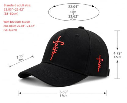 Christian Faith Cross Hats, Embroidered Baseball Caps for Men & Women - color: Black/Red